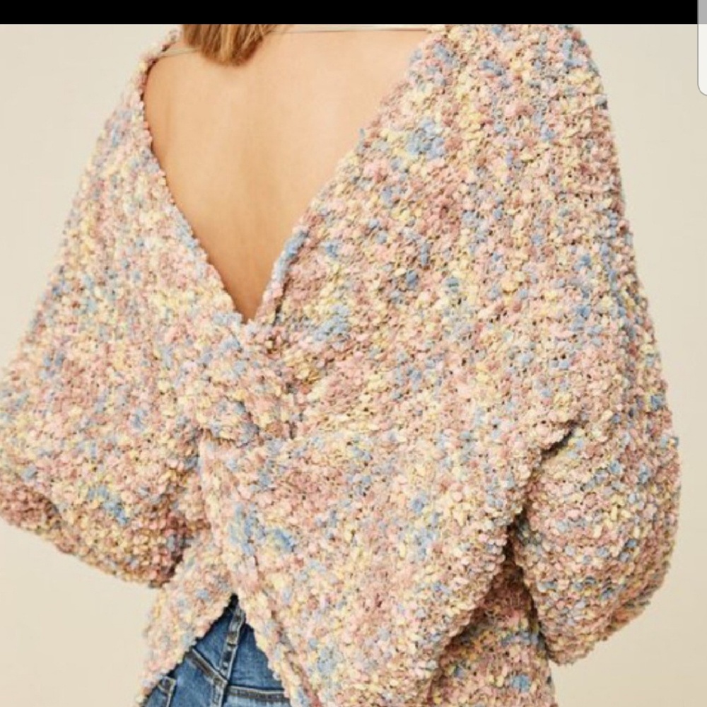 Multicolored Plunging Twist-Back Popcorn Sweater - image 3